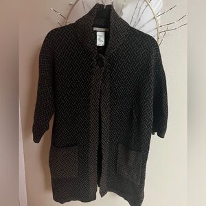Chiaramente Italian Wool Black Brown Patterned Classic Cardigan Sweater size M